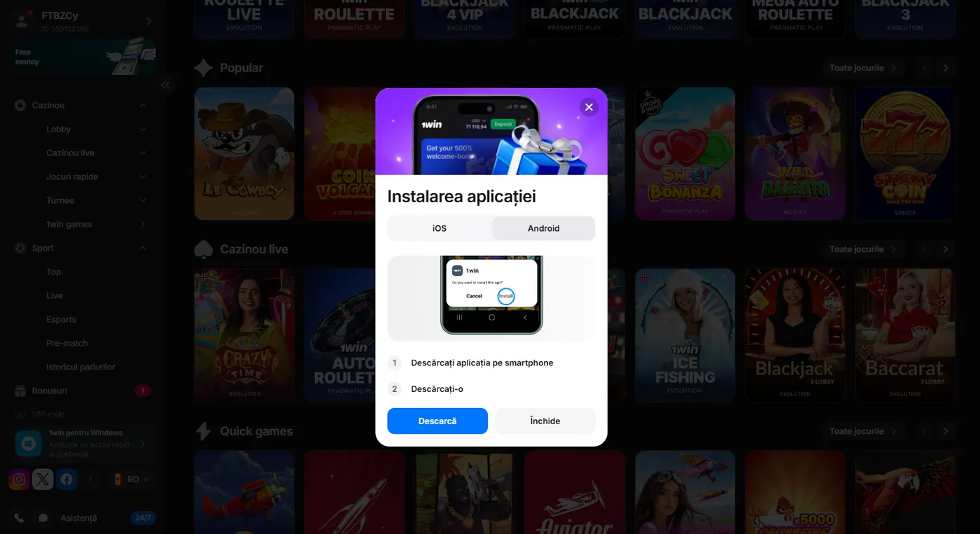 Cum se instalează aplicația 1win pas cu pas